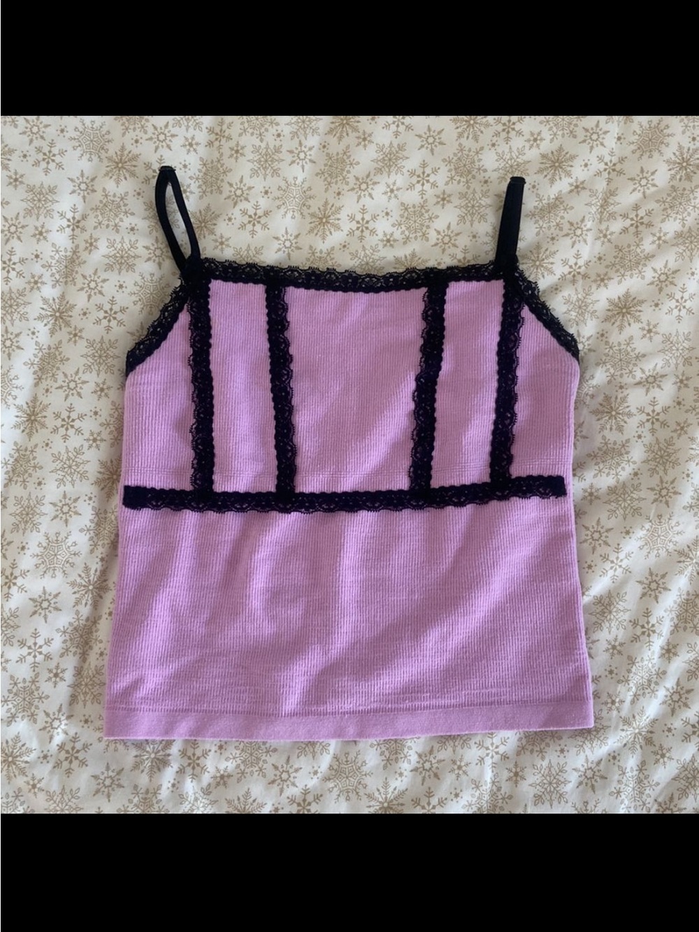 Urban Outfitters Lavender Pink Tank Top with Black Lace Trim